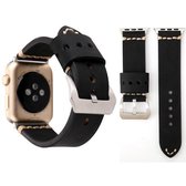 Voor Apple Watch Series 3 & 2 & 1 38 mm dikke hechtingen Retro lederen polshorloge band (zwart)