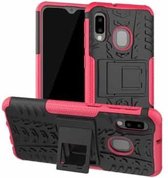 Bandentextuur TPU + PC schokbestendig hoesje voor Galaxy A20e / A10e, met houder (oranje)