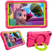 Voor Galaxy Tab A 8.4 (2020) T307 PC + siliconen schokbestendige combinatiebehuizing met 360 graden roterende houder en handvat (rozerood + grasgroen)