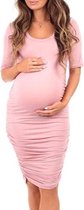 Korte Mouw Pakket Heup Zwangere Vrouwen Jurk (Kleur: Roze Maat: XL)-Roze