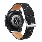 Voor Samsung Galaxy Watch3 41 mm lederen zilveren gesp vervangende band horlogeband (zwart)