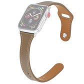 Lederen vervangende band horlogeband met stalen knop voor Apple Watch Series 6 & SE & 5 & 4 44 mm / 3 & 2 & 1 42 mm (lichtbruin)