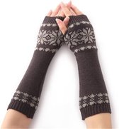 Unisex Universeel Herfst Winter Sneeuwvlokpatroon Gebreide Wol Warme Manchetten Vingerloze Arm Mouwen (Donkergrijs)-Donker Grijs