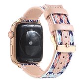 Etnische lederen horlogeband voor Apple Watch Series 6 & SE & 5 & 4 40 mm / 3 & 2 & 1 38 mm (roze)