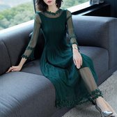 Temperament Lace geborduurde jurk met lange mouwen (kleur: donkergroen maat: one size)-Groen