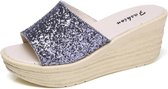 Lovertjes Wedge Dikke Bodem Stijlvolle Veelzijdige antislip Wearable Slippers voor Dames (Kleur: Zilver Maat: 38)