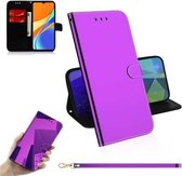 Voor Xiaomi Redmi 9C Geïmiteerd Spiegeloppervlak Horizontale Flip Leren Case met Houder & Kaartsleuven & Portemonnee & Lanyard (Paars)