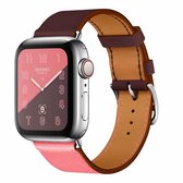 Tweekleurige lederen polsband met enkele lus Horlogeband voor Apple Watch Series 3 & 2 & 1 38 mm, kleur: roze + wijnrood