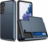 Voor Samsung Galaxy S21 + 5G schokbestendig pantser beschermhoes met kaartsleuf (donkerblauw)
