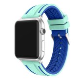 Voor Apple Watch Series 4 & 3 & 2 & 1 38mm tweekleurig bloemmotief siliconen polsband horlogeband zonder body (groen + blauw)