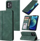 Huid Voel Druk Lijn Magnetische Horizontale Flip Lederen Case met Houder & Kaartsleuf & Portemonnee & Fotolijst Voor iPhone 12 Mini (Groen)