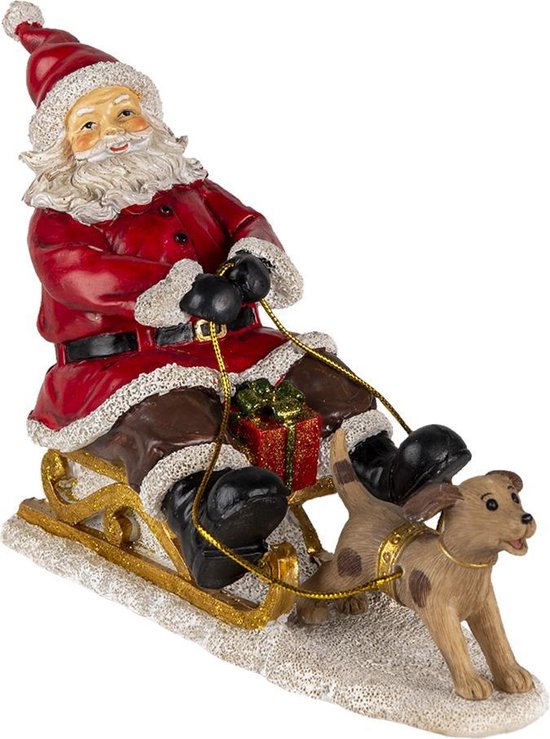 Clayre & Eef Beeld Kerstman 24x8x16 cm Rood Bruin Polyresin Kerstdecoratie