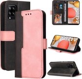 Voor Samsung Galaxy A42 5G Zakelijke Stiksels-Kleur Horizontale Flip PU Lederen Case met Houder & Kaartsleuven & Fotolijst (Roze)