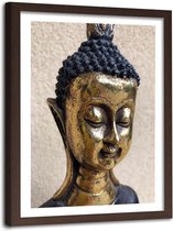 Foto in frame , Het gezicht van een Gouden Boeddha , 120x80cm , Multikleur , Premium print