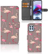 Hoesje met naam Motorola Moto G100 Wallet Book Case Flamingo