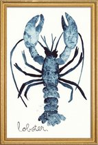 JUNIQE - Poster met houten lijst Lobster -40x60 /Blauw & Wit