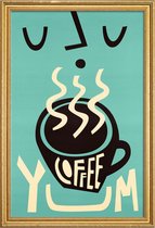 JUNIQE - Poster met houten lijst Yum Coffee -40x60 /Turkoois