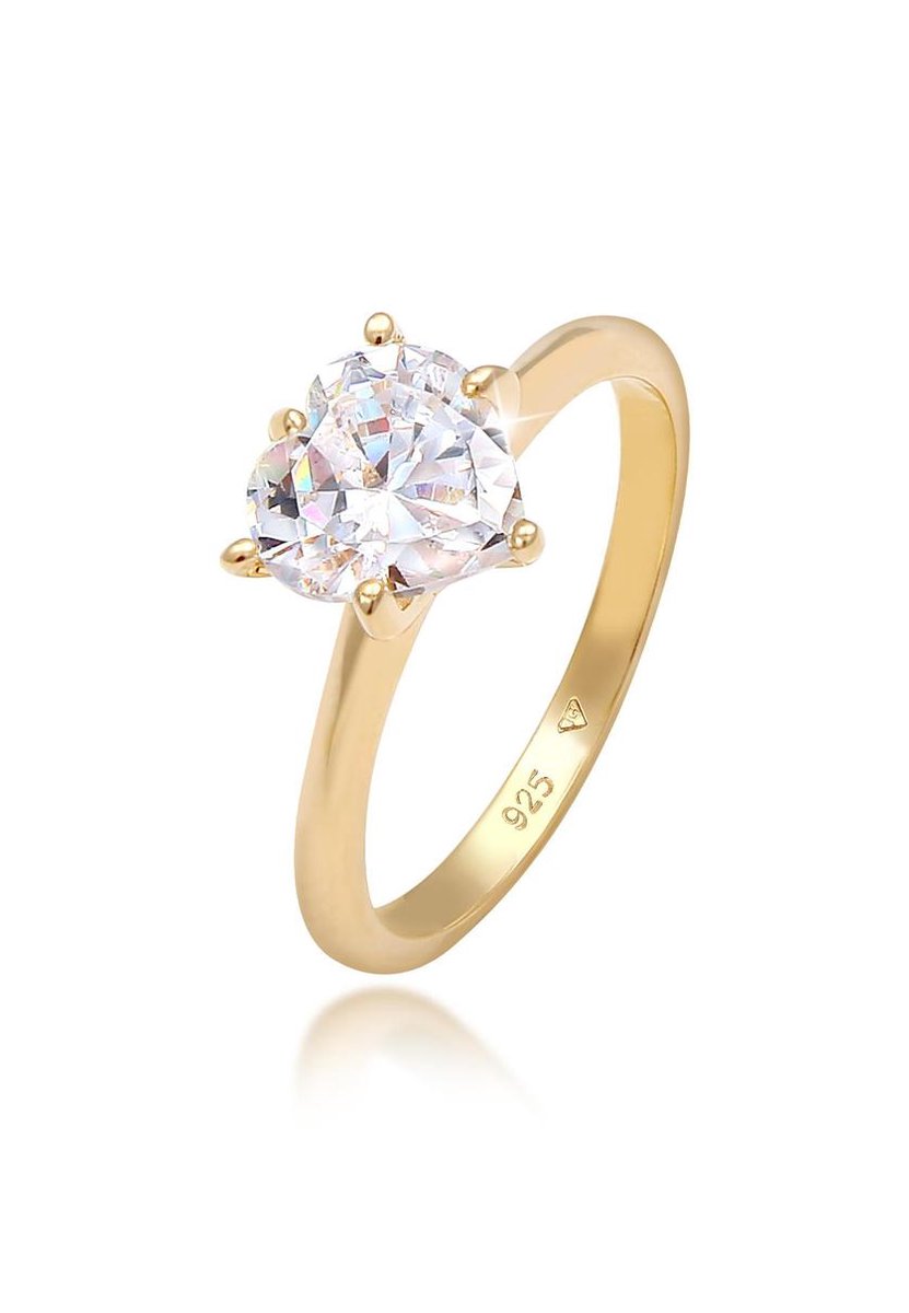 Elli - Ring - Dames Hart Eenzaam Verloving Liefde met Zirkonia Kristal in 925 Sterling Zilver - Dames