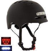 Sajan Fietshelm - Skatehelm - Helm Mat-Zwart - LED Verlichting - Maat-S