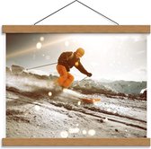 Schoolplaat – Skiër in Volle Vaart van Berg  - 40x30cm Foto op Textielposter (Wanddecoratie op Schoolplaat)