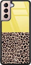 Samsung S21 Plus hoesje glass - Luipaard geel | Samsung Galaxy S21 Plus  case | Hardcase backcover zwart