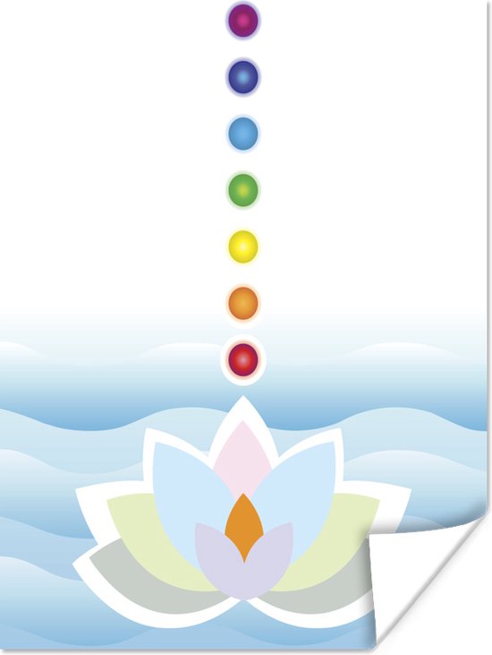 Poster Illustratie van een Lotusbloem met de zeven chakra's - 60x80 cm
