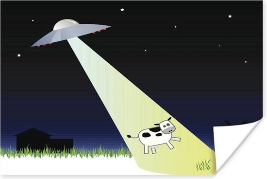 Poster Een illustratie van een UFO die een koe ontvoert - Jongens - Meisjes - Baby - Kind - 120x90 cm