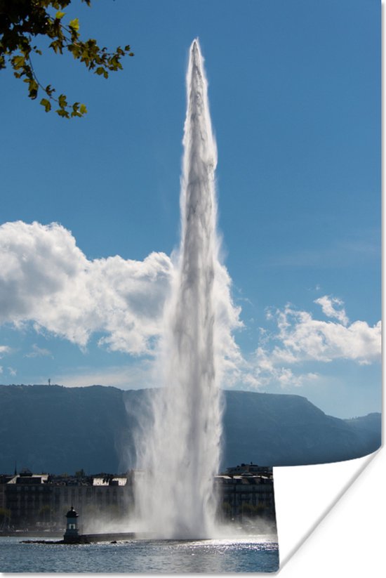 Poster De fontein in het Meer van Genève van dichtbij - 60x90 cm