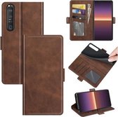 Voor Sony Xperia 1 III Dual-side Magnetische Gesp Horizontale Flip Lederen Case met Houder & Kaartsleuven & Portemonnee (Bruin)