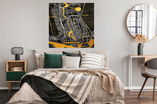 Poster Carte - Zaandam - Or - Zwart - 100x100 cm XXL