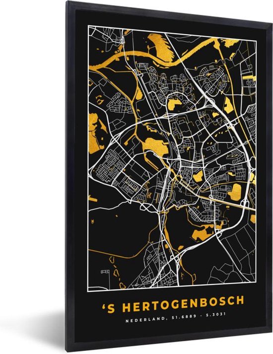 Fotolijst Incl Poster Plattegrond S Hertogenbosch Goud Zwart X Cm Bol Com