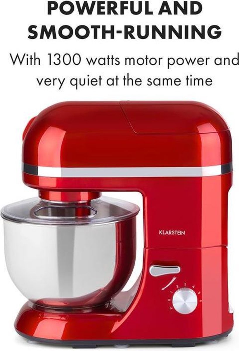 Klarstein staande mixer/foodprocessor met vleesmolen, 1800W, kleine deegmixer, 6 snelheden, garde, meng- en deeghaak, planetaire mengbeweging, staande mixer met blender, foodprocessor met 5L kom — afbeelding 5