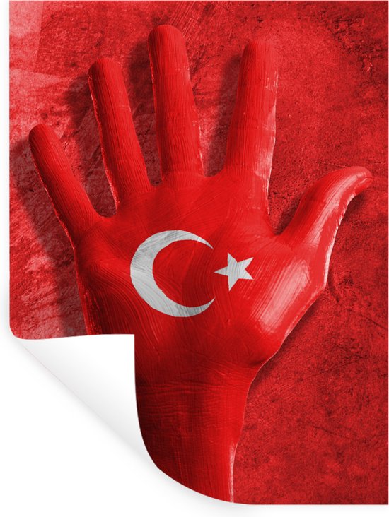 Muurstickers - Sticker Folie - Een hand vormt de Turkse vlag - 60x80 cm - Plakfolie - Muurstickers Kinderkamer - Zelfklevend Behang - Zelfklevend behangpapier - Stickerfolie