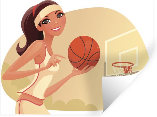 Muurstickers - Sticker Folie - Een illustratie van een vrouwelijke basketbalspeelster - 120x90 cm - Plakfolie - Muurstickers Kinderkamer - Zelfklevend Behang - Zelfklevend behangpapier - Stickerfolie