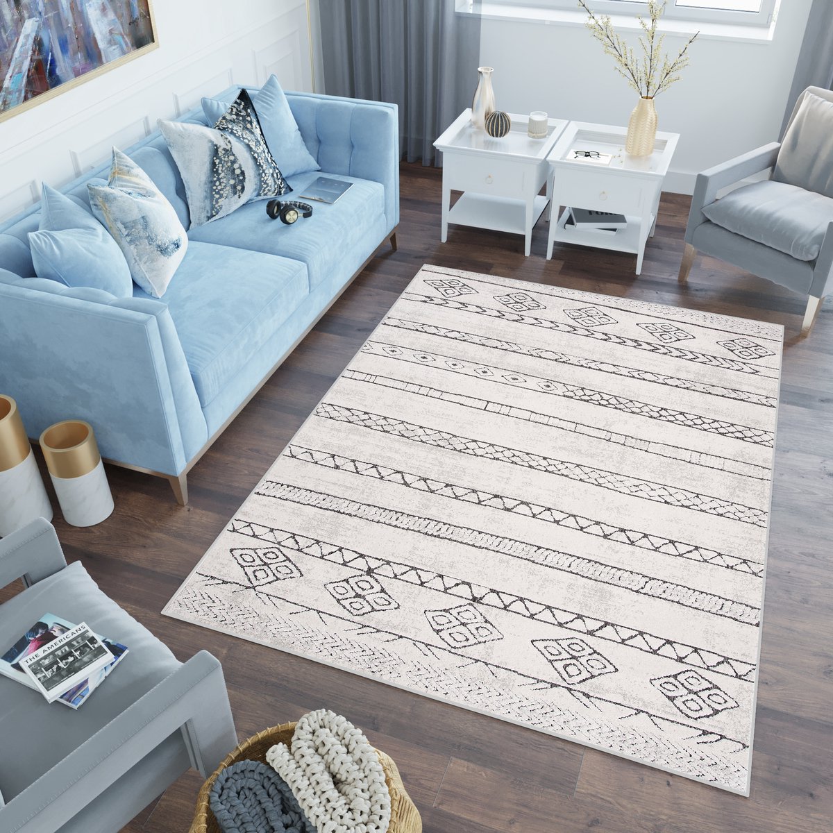 Tapiso Lotus Vloerkleed Beige Zwart Boho Woonkamer Laagpolig Tapijt Maat- 120x170 Beige Zwart 2