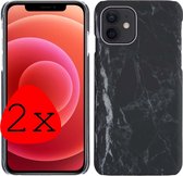 Hoes voor iPhone 11 Hoesje Marmer Case Marmeren Cover Hoes Zwart Marmer Hardcover 2x