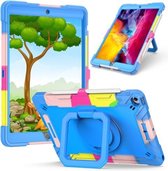 Contrasterende kleur schokbestendige robot siliconen + pc-hoes met polsbandhouder voor iPad 10.2 & 10.2 (2020) (camouflage + blauw)