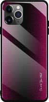 Voor iPhone 11 Pro Carbon Fiber Texture Gradient Color Glass Case (Magenta)