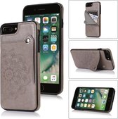Reliëfpatroon PU + TPU beschermhoes met houder & portemonnee & kaartsleuven voor iPhone 8 Plus & 7 Plus (grijs)
