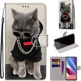 Voor Xiaomi Redmi K40 / K40 Pro / K40 Pro + Gekleurde Tekening Cross Texture Horizontale Flip PU Leather Case met Houder & Kaartsleuven & Portemonnee & Lanyard (Golden Chain Grey Cat)