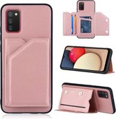 Voor Samsung Galaxy A02s (Amerikaanse versie) Skin Feel PU + TPU + pc Achterkant Schokbestendig hoesje met kaartsleuven en houder & fotolijst (roségoud)