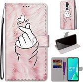 Voor OPPO A9 (2020) / A5 (2020) / A11X / A11 Gekleurde tekening Cross Texture Horizontale flip PU lederen tas met houder & kaartsleuven & portemonnee & lanyard (Pink Hands Heart)