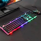 LIMEIDE GTX300 104 toetsen Retro ronde sleutelkap USB-toetsenbord met kabelmuis, Kabellengte: 1,4 m, Kleur: punk-set zwart