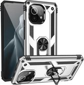 Voor Geschikt voor Xiaomi Mi 11 schokbestendige TPU + pc-beschermhoes met 360 graden roterende houder (zilver)