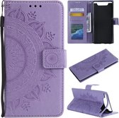 Voor Samsung Galaxy A80 / A90 Totem Bloem Reliëf Horizontale Flip TPU + PU lederen tas met houder & kaartsleuven & portemonnee (paars)