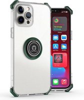 Hyun Shadow Hoogtransparante anti-val TPU beschermhoes met ringbeugel voor iPhone 12 mini (donkergroen)