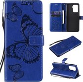 Voor OPPO A94 5G / F19 Pro / Reno 5F Geperst afdrukken Vlinderpatroon Horizontale flip PU lederen tas met houder & kaartsleuven & portemonnee & lanyard (blauw)