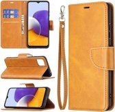 Voor Samsung Galaxy A22 5G Retro Lambskin Texture Pure Color Horizontale Flip PU Leather Case met Houder & Kaartsleuven & Portemonnee & Lanyard (Geel)