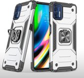 Motorola Moto G9 Plus magnetisch pantser schokbestendig TPU + pc-hoesje met metalen ringhouder (zilver)