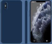 Effen kleur imitatie vloeibare siliconen rechte rand valbestendige volledige dekking beschermhoes voor iPhone X / XS (blauw)